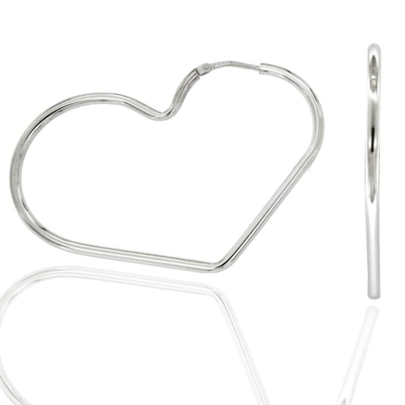 Orecchini a cuore mm 50x36 a canna tonda spessore mm 2 in argento titolo 925 rodiato