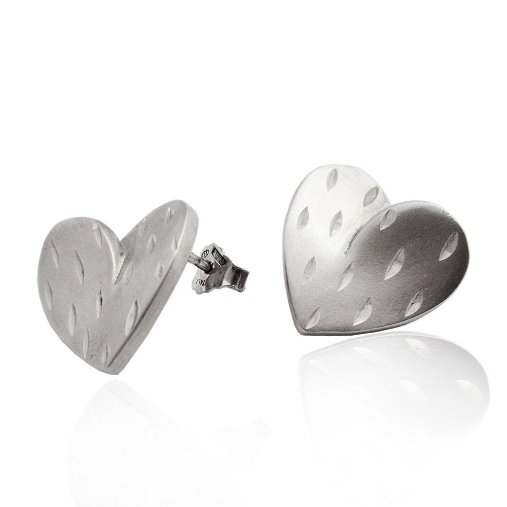 Orecchini a lobo a cuore mm 17x16 in argento massiccio satinato titolo 925