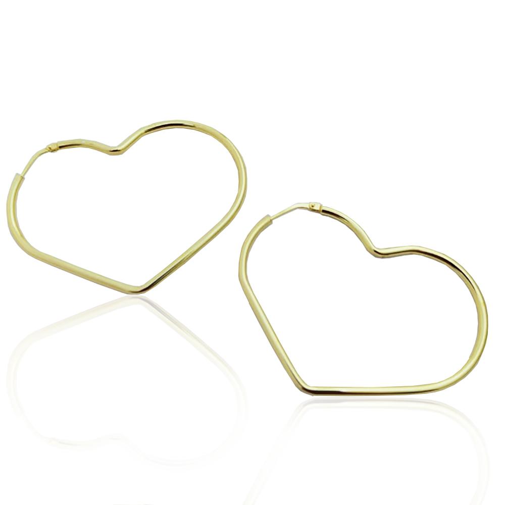 Orecchini a cuore mm 50x40 a canna tonda spessore mm 2 in argento titolo 925 dorato