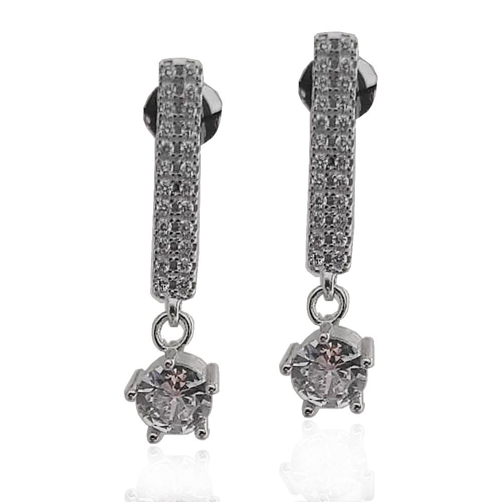 Orecchini a fiammifero con solitario mm 25 in argento 925 rodiato con zirconi