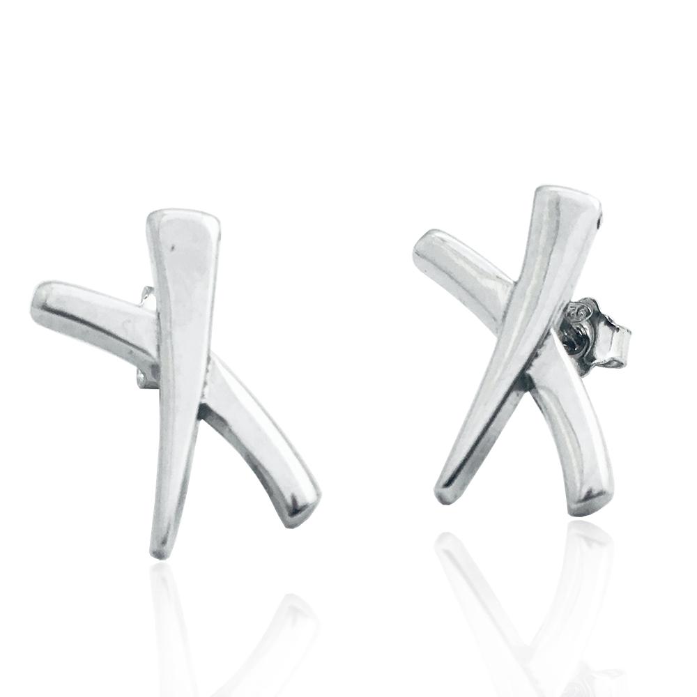 Orecchini x a lobo in argento 925 rodiato mm 18x11
