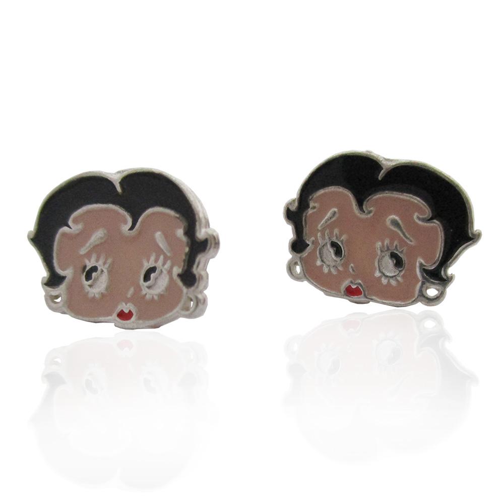 Orecchini a lobo betty boop in argento 925 e smalti a fuoco mm 12x10