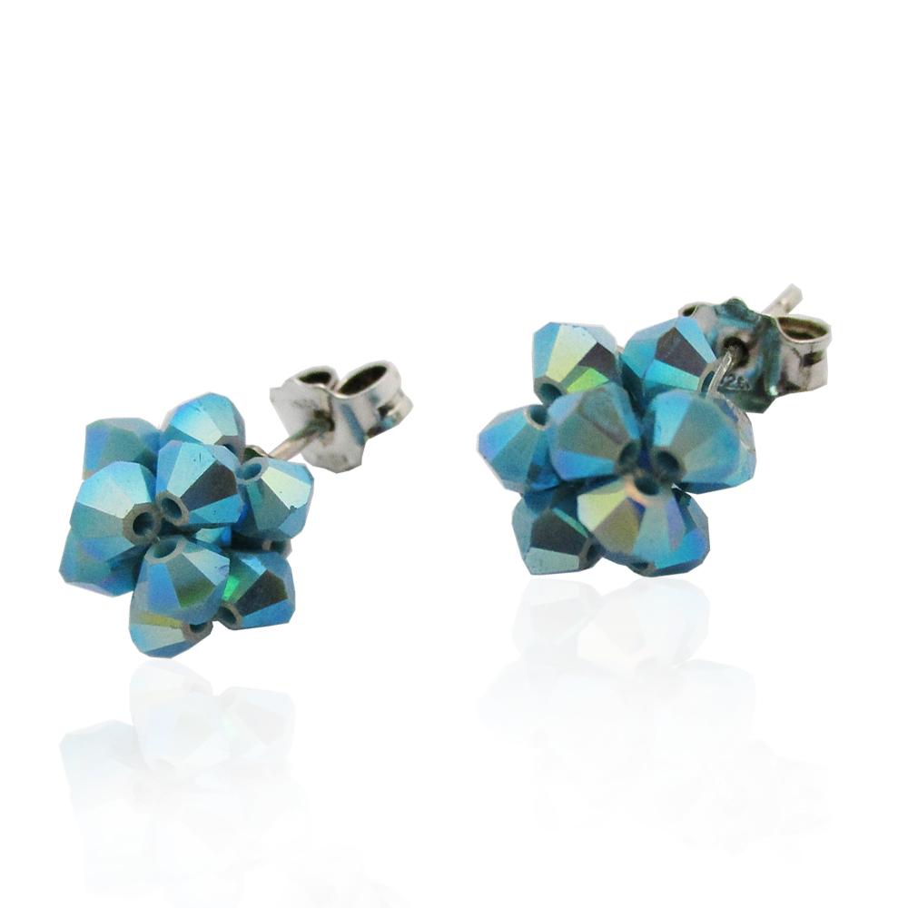 Orecchini a lobo in argento 925 rodiato con cristalli swarovski turquoise effetto boreale