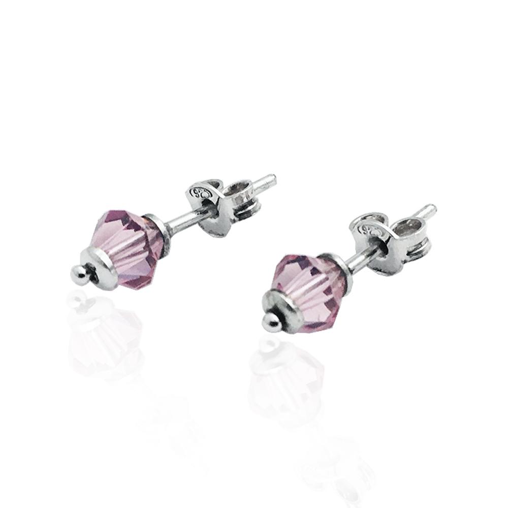 Orecchini a lobo in argento925 rodiato con cristallo bicono da 5 mm swarovski light rose