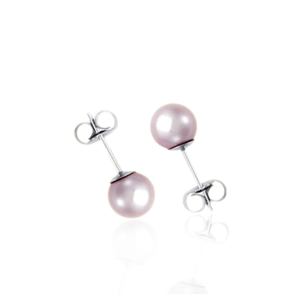 Orecchini a lobo in argento 925 rodiato con perla rosa da 6 mm