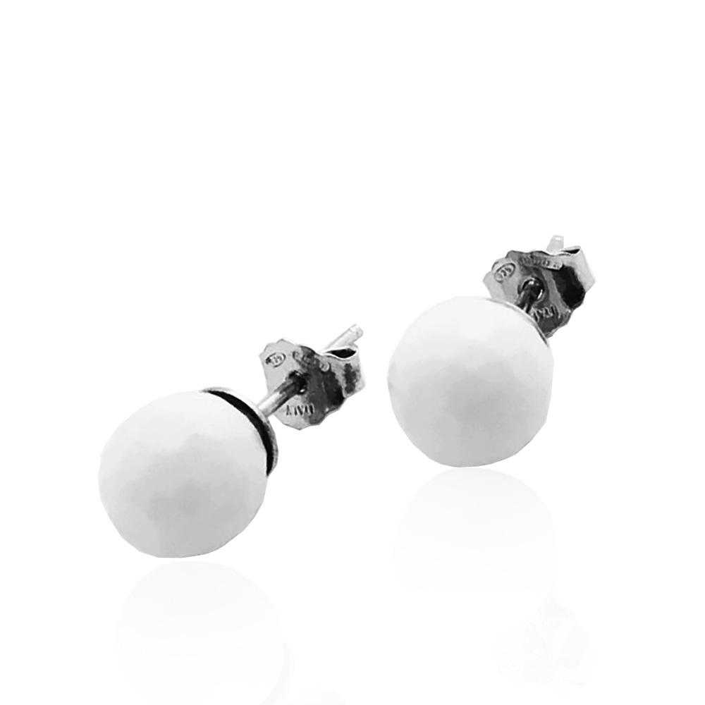 Orecchini a lobo in argento 925 rodiato con sfera in cristallo swarovski white alabaster da mm 6