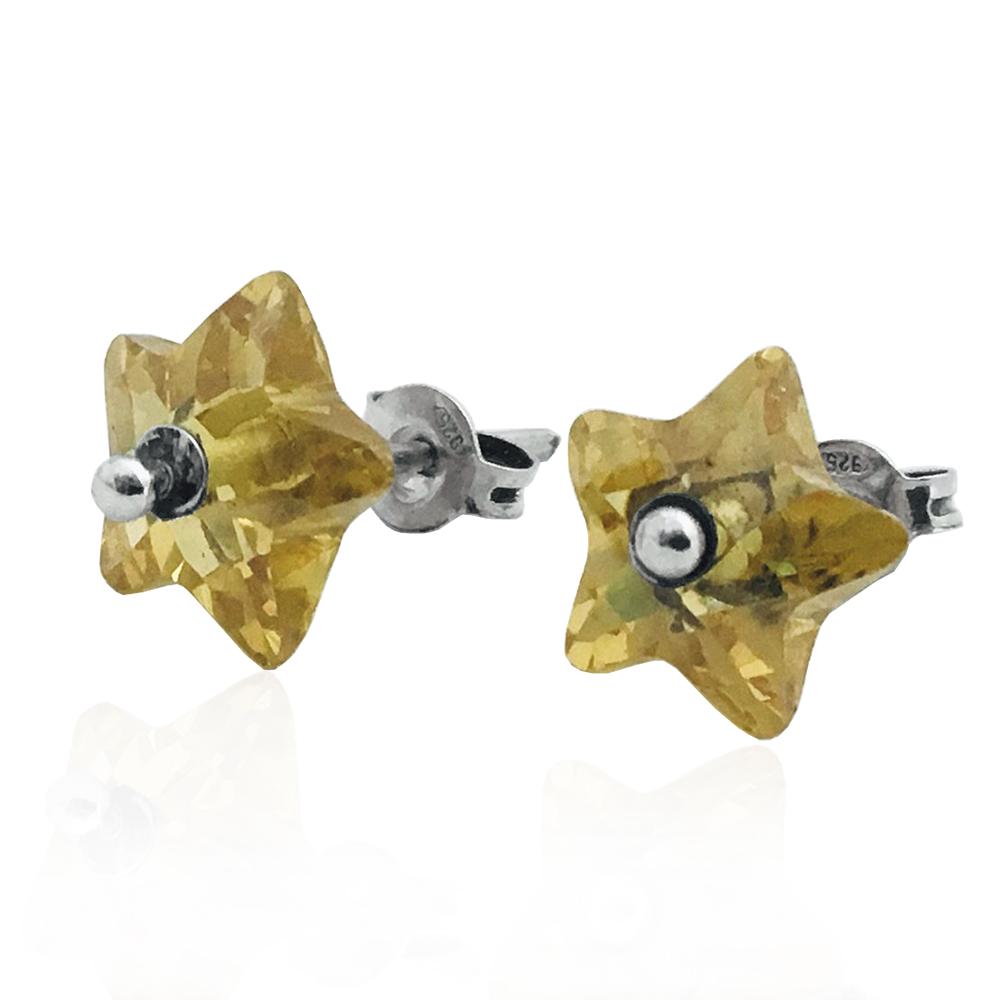 Orecchini a lobo in argento 925 rodiato con stella mm 9x9 cristallo swarovski lime