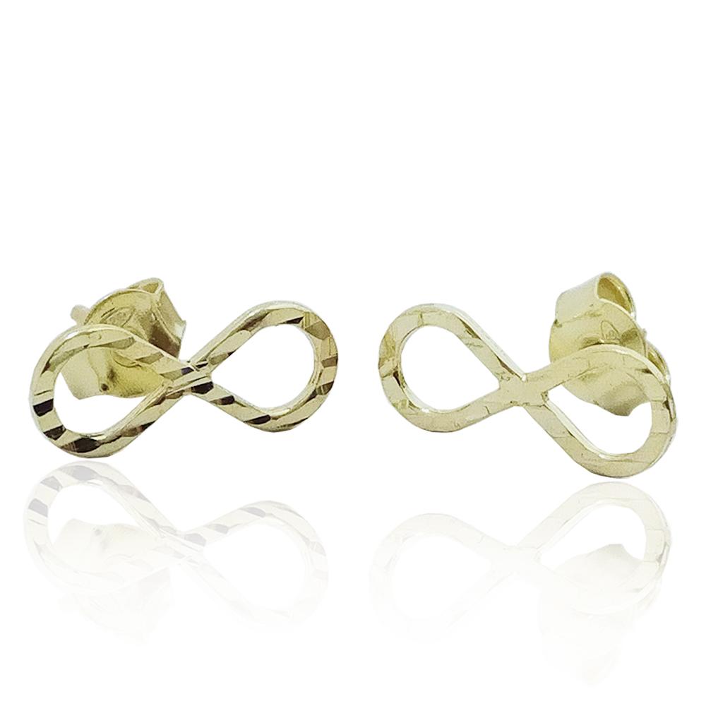 Orecchini a lobo infinito mm 15x6 in argento 925 dorato con lavorazione diamantata
