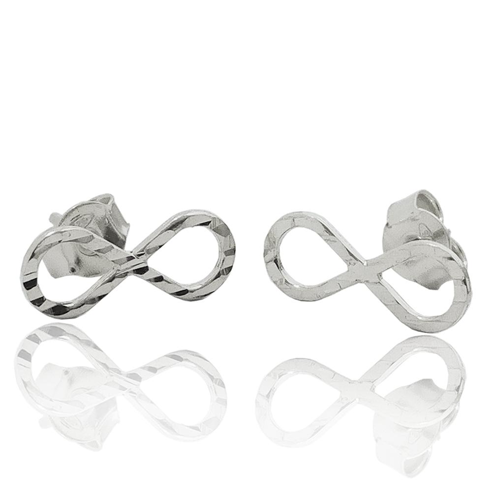 Orecchini a lobo infinito mm 15x6 in argento 925 rodiato con lavorazione diamantata