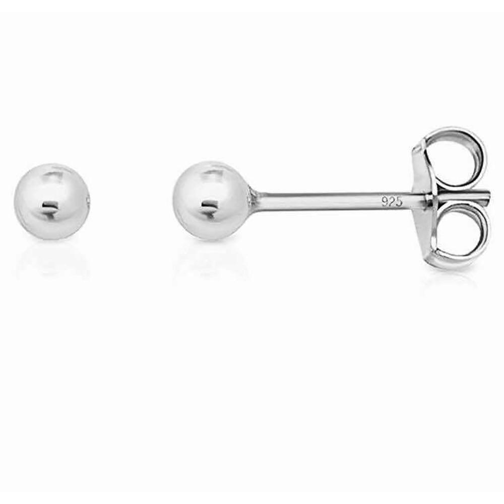 Orecchini a lobo sfere classiche mm 3 in argento 925 rodiato