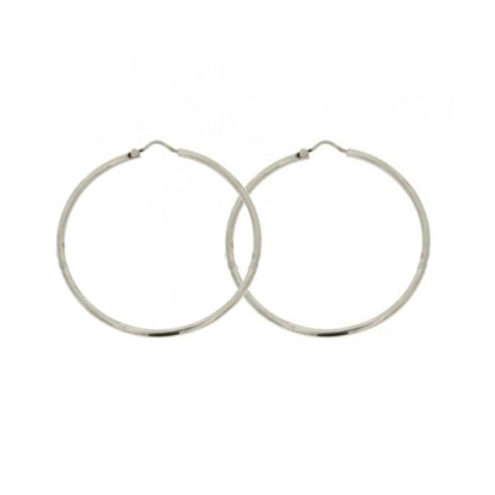 Orecchini cerchio foretto mm 50 in argento rodiato titolo 925
