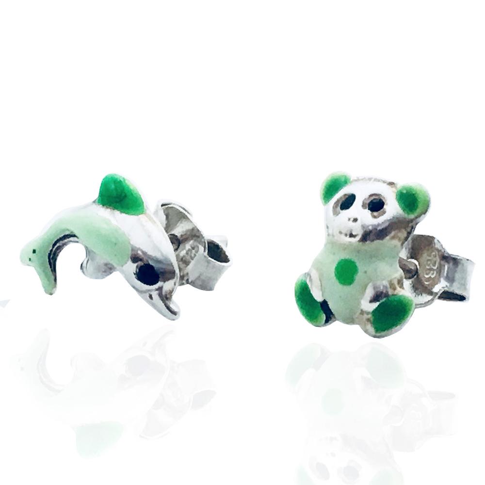 Orecchini lobo per bambina delfino e orsetto in argento 925 e smalti