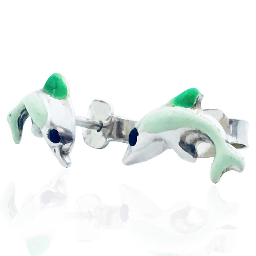Orecchini lobo per bambina delfino mm 7x11 in argento 925 e smalti