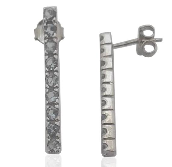 Orecchini fiammifero mm 29 in argento 925 con zirconi azzurri