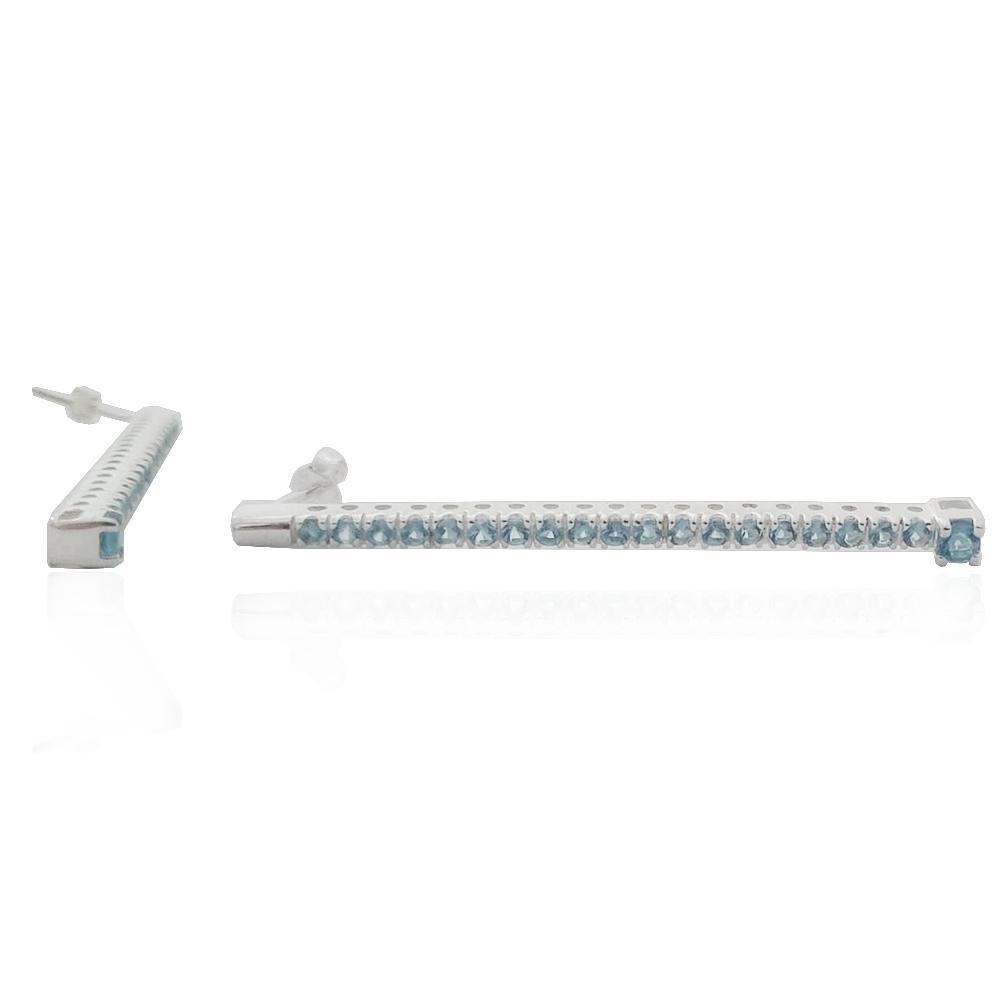 Orecchini fiammifero mm 61 in argento 925 con zirconi azzurri