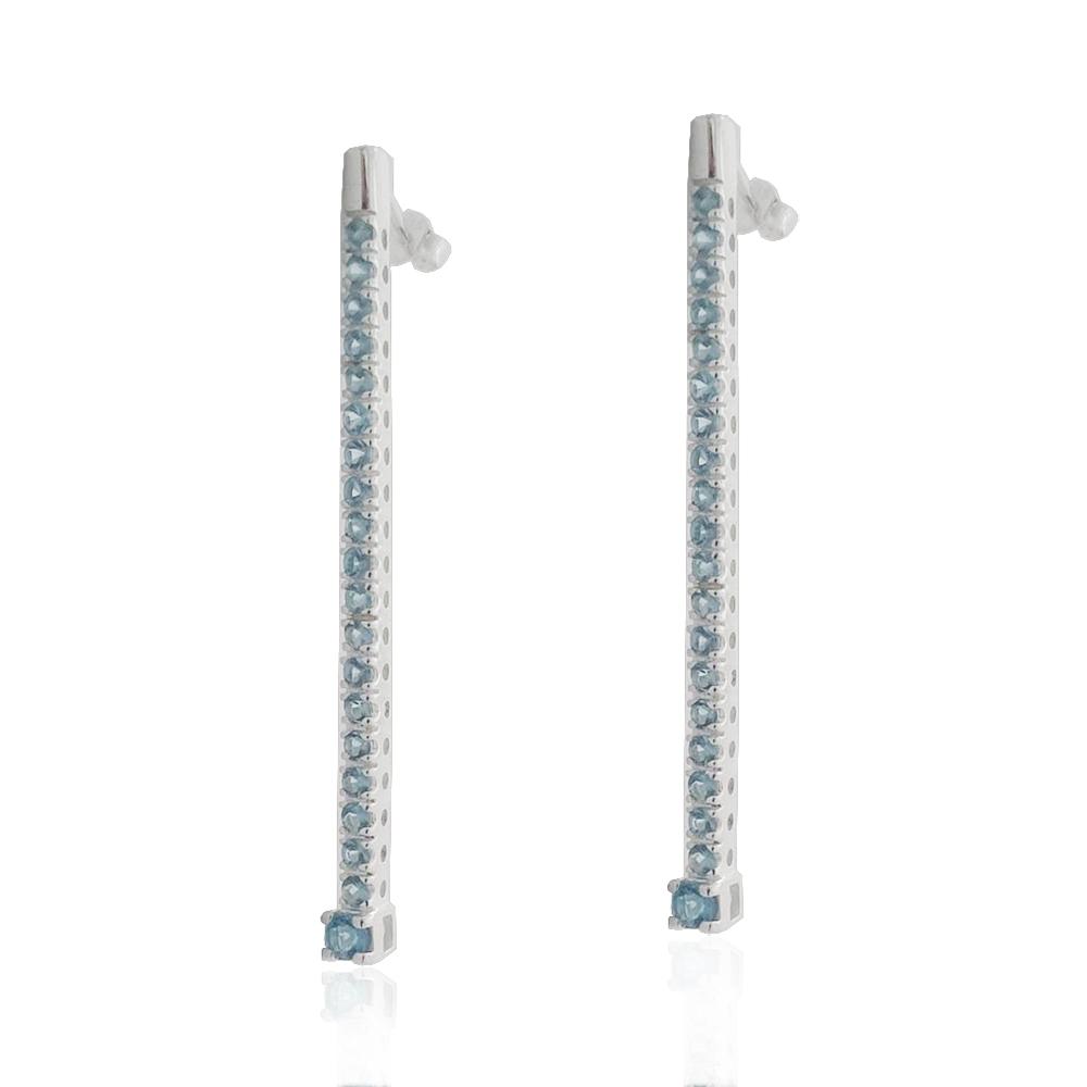 Orecchini fiammifero mm 61 in argento 925 con zirconi azzurri