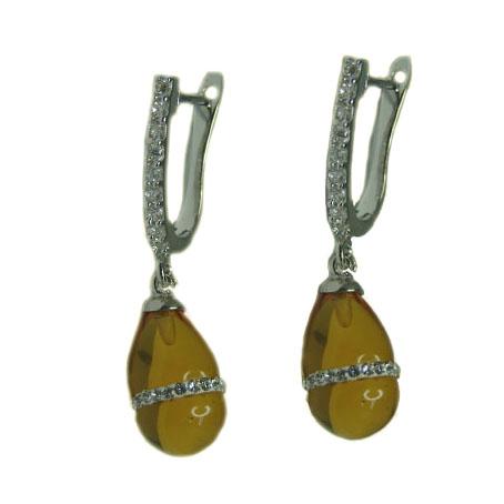 Orecchini pendenti in argento titolo 925 con gocce fumè e strass