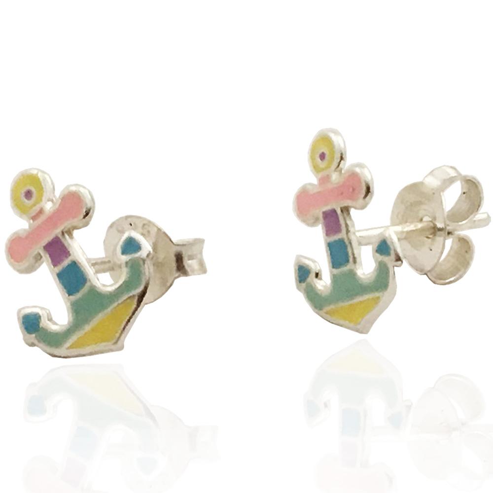 Orecchini lobo per bambina ancora mm 10 in argento 925 e smalti