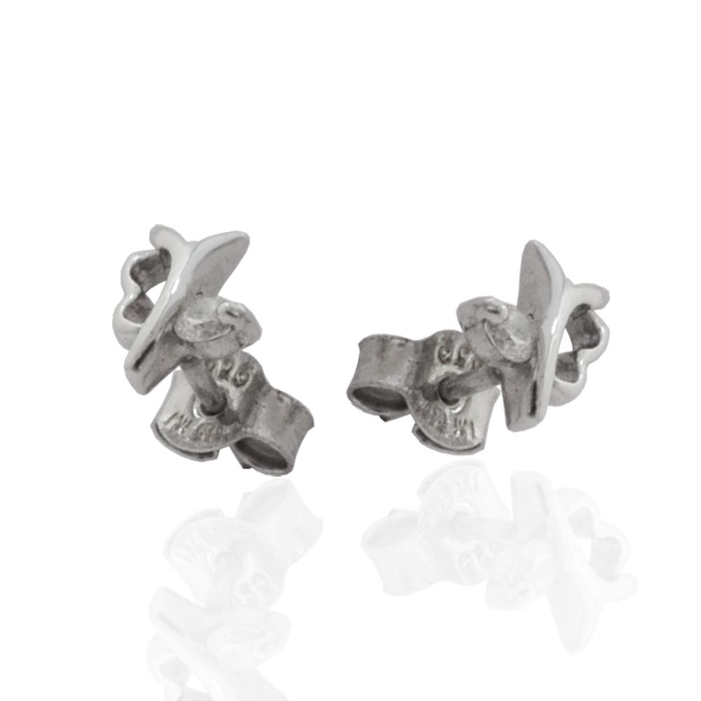 Orecchini donna per lobo farfalla stilizzata mm 7x7 in argento 925 rodiato con zirconi bianchi