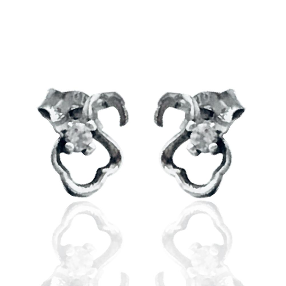 Orecchini punto luce stilizzati mm 9x5 in argento 925 rodiato con zirconi bianchi