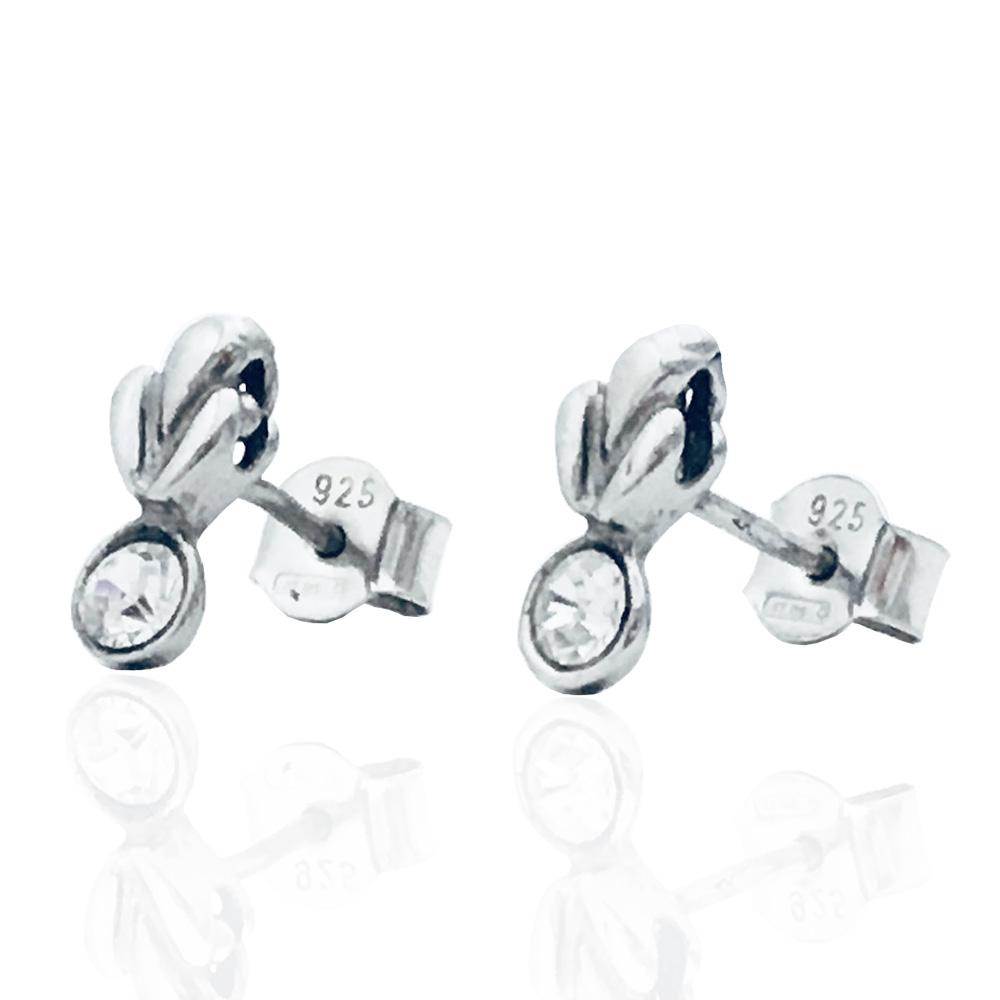 Orecchini donna punto luce stilizzati mm 11x4 in argento 925 rodiato con zirconi bianchi