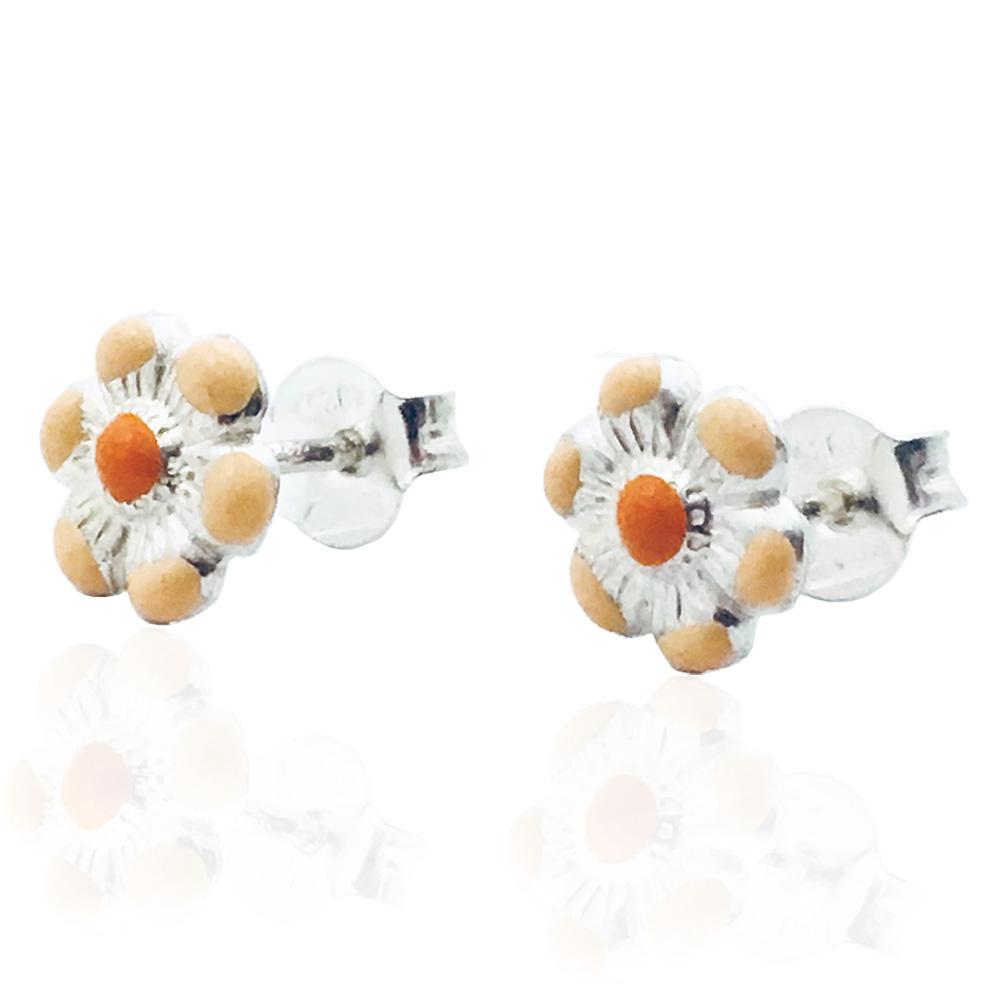 Orecchini lobo per bambina margherita mm 7 in argento 925 e smalti