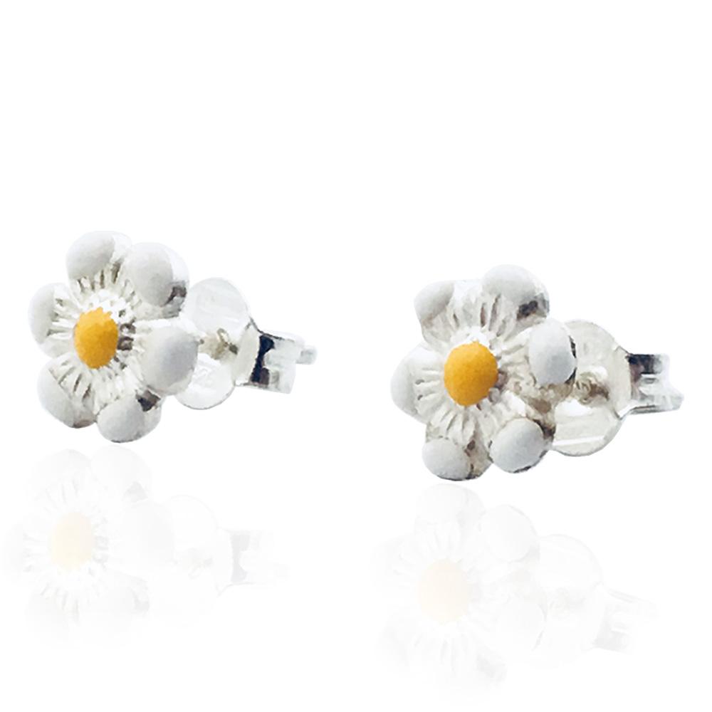 Orecchini lobo per bambina margherita mm 7 in argento 925 e smalti