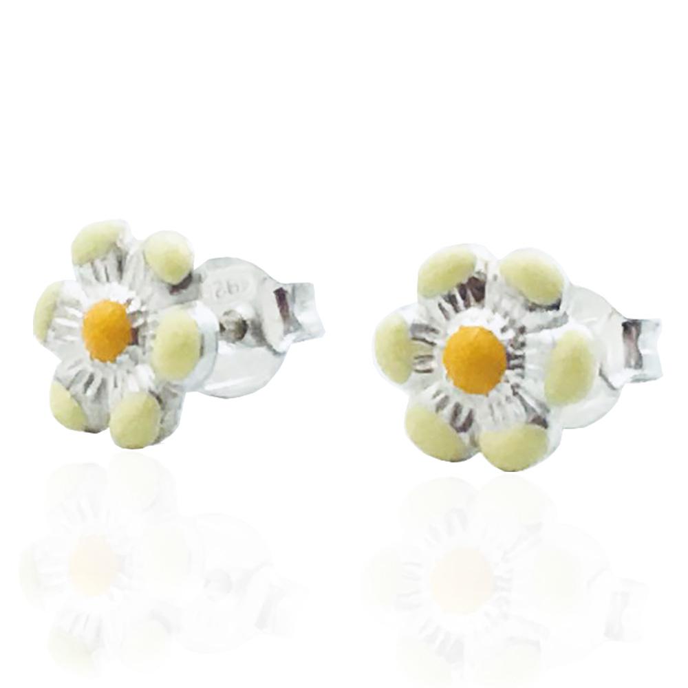 Orecchini lobo per bambina margherita mm 7 in argento 925 e smalti