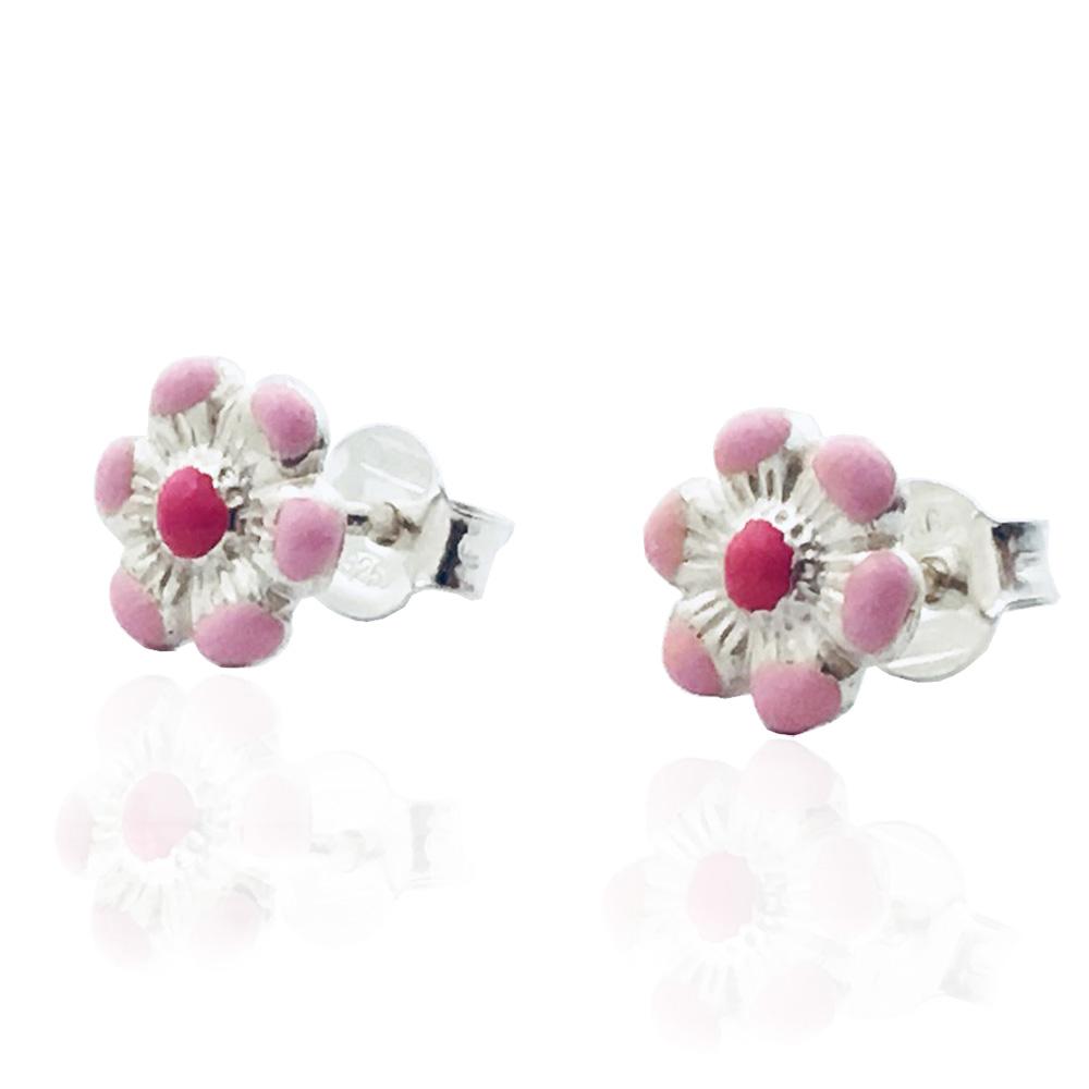 Orecchini lobo per bambina margherita mm 7 in argento 925 e smalti