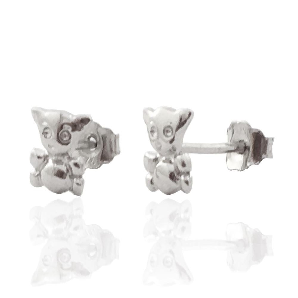 Orecchino lobo per bambina orsetto mm 6 in argento 925 rodiato