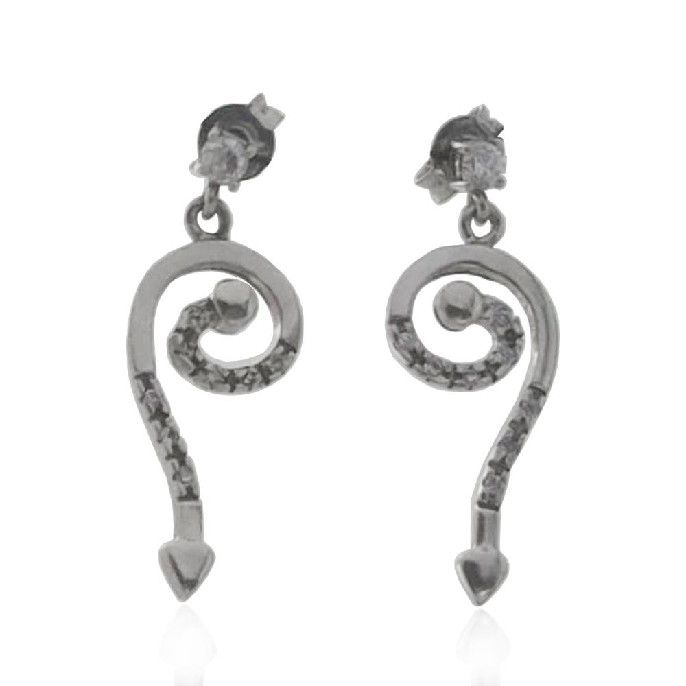 Orecchini pendenti serpente mm 24in argento 925 rodiato con zirconi bianchi