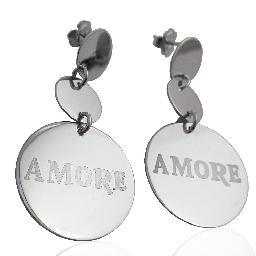 Orecchini pendenti amore mm 50 in argento 925 rodiato