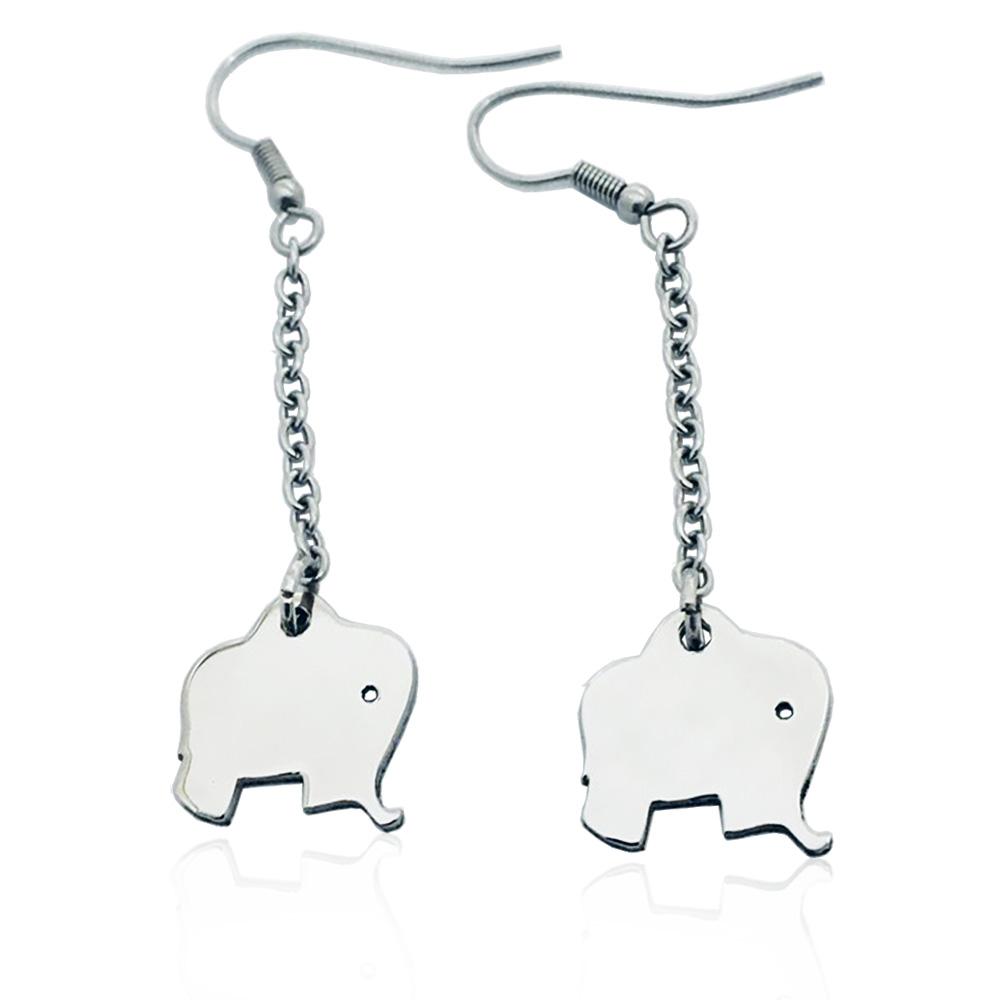Orecchini pendenti cm 6 a monachella in acciaio anallergico con elefante mm 14x15
