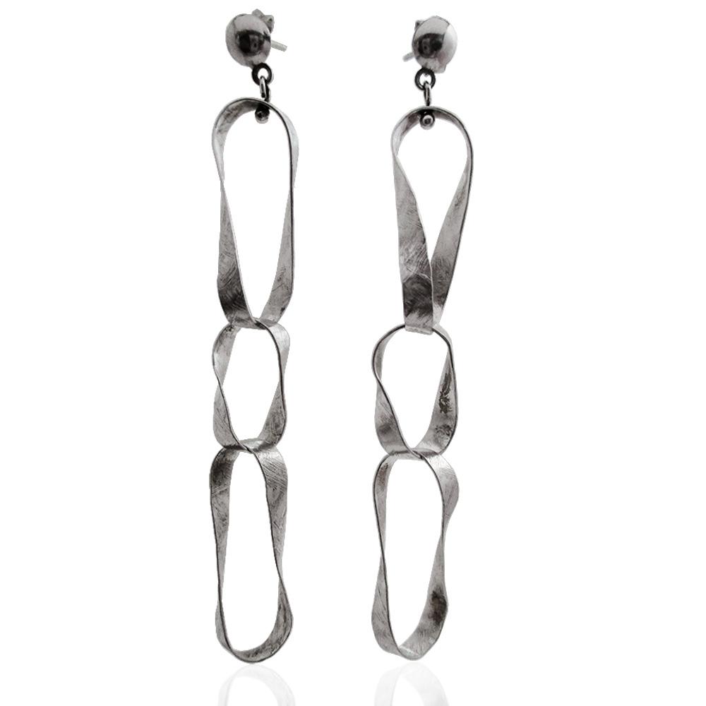 Orecchini pendenti cm 8 in argento 925 rodiato con ovali torchon larghi 4 mm