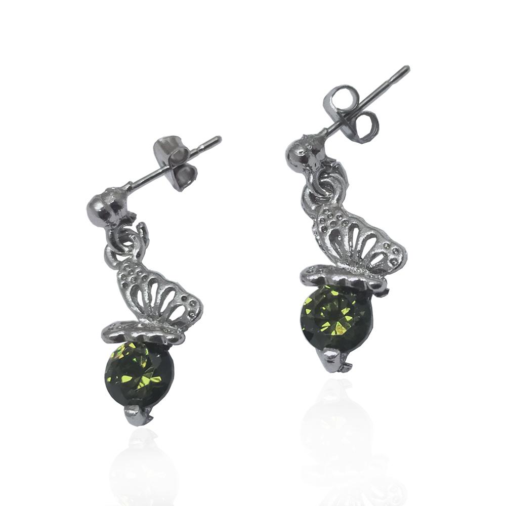 Orecchini pendenti farfalla mm 20x4 in metallo argentato con cubic zirconia colorato