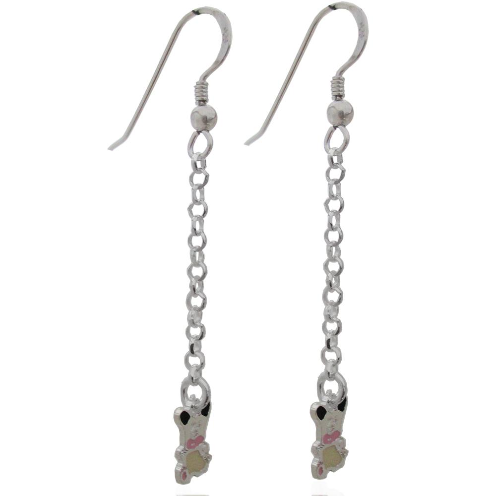 Orecchini pendenti hello spank a catena rolo' mm 55 in argento 925 e smalti mm 10x7
