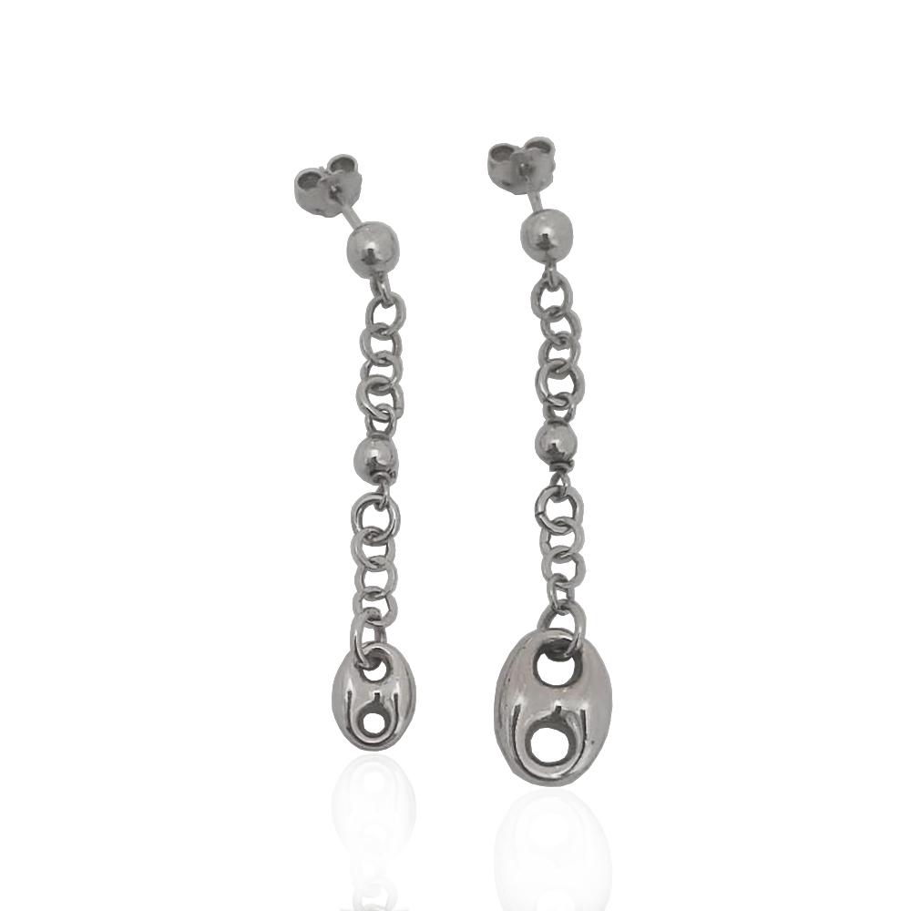Orecchini pendenti mm 55 in argento 925 rodiato con maglia marinara finale da mm 10 e da mm 15