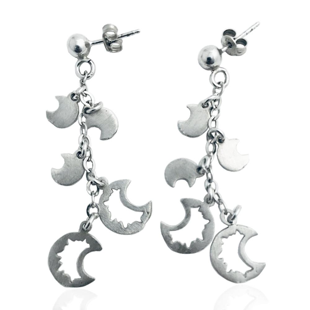 Orecchini pendenti mm 55 in argento 925 satinato con mezze lune