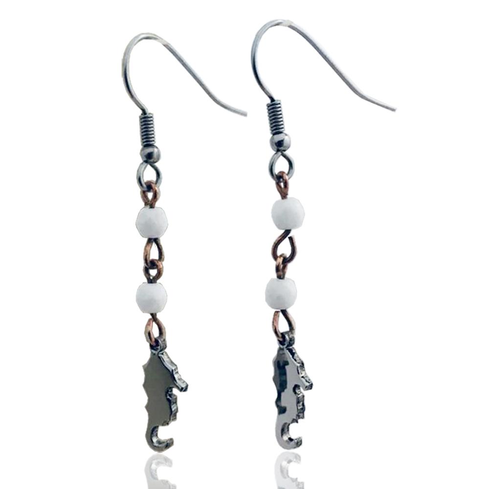 Orecchini pendenti mm 50 in acciaio con cristalli swarovski e ippocampo mm 14x6