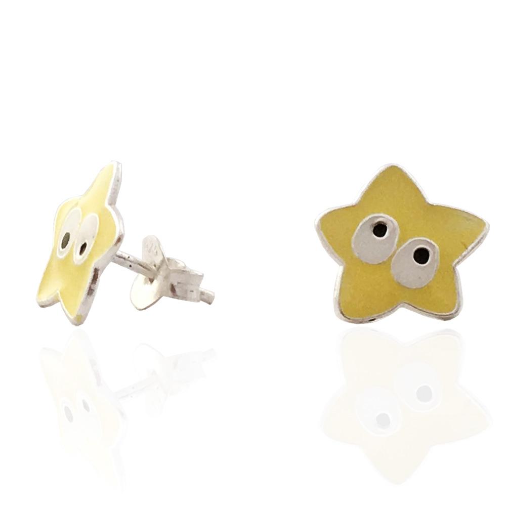 Orecchino lobo per bambina stella mm 10 in argento 925 e smalti