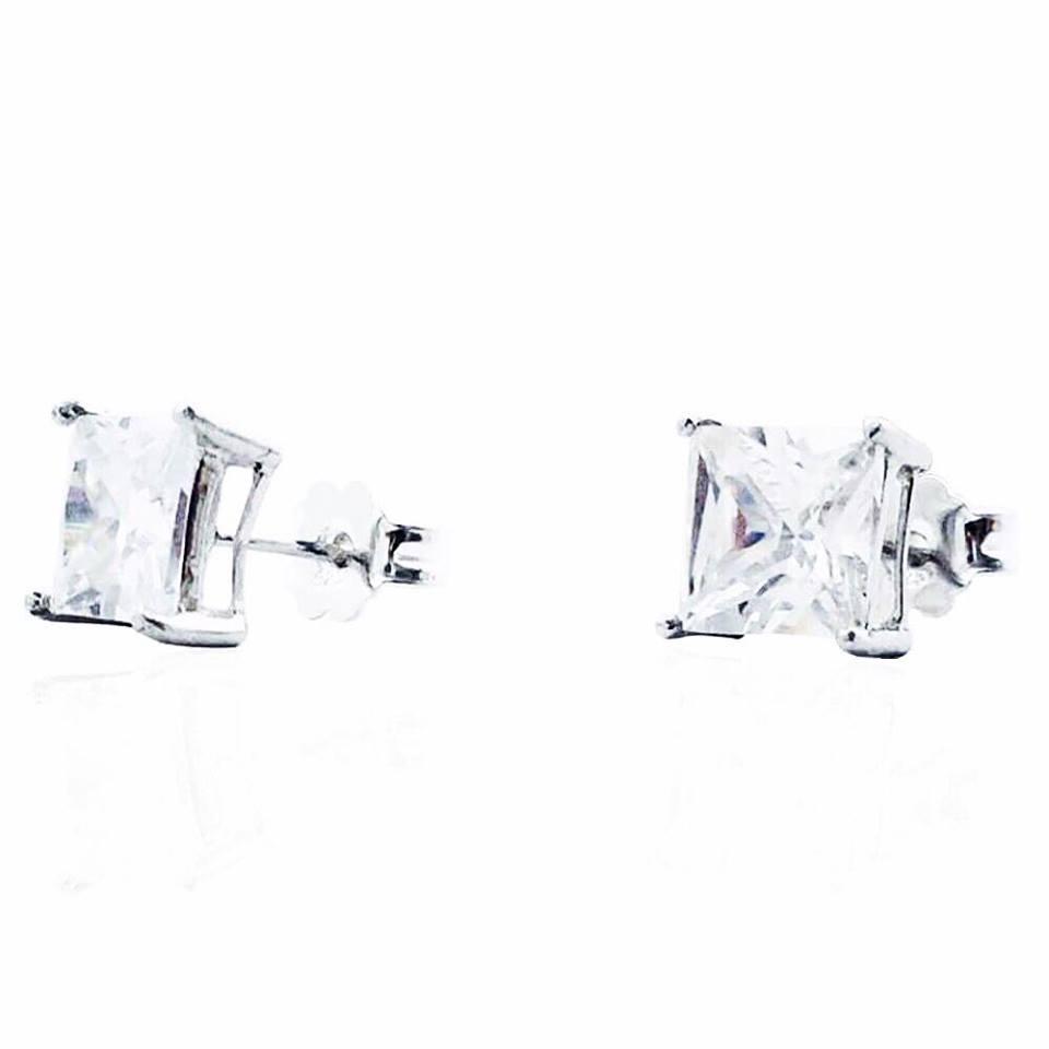 Orecchini princess in argento 925 rodiato con zirconi bianchi quadrati mm 6x6