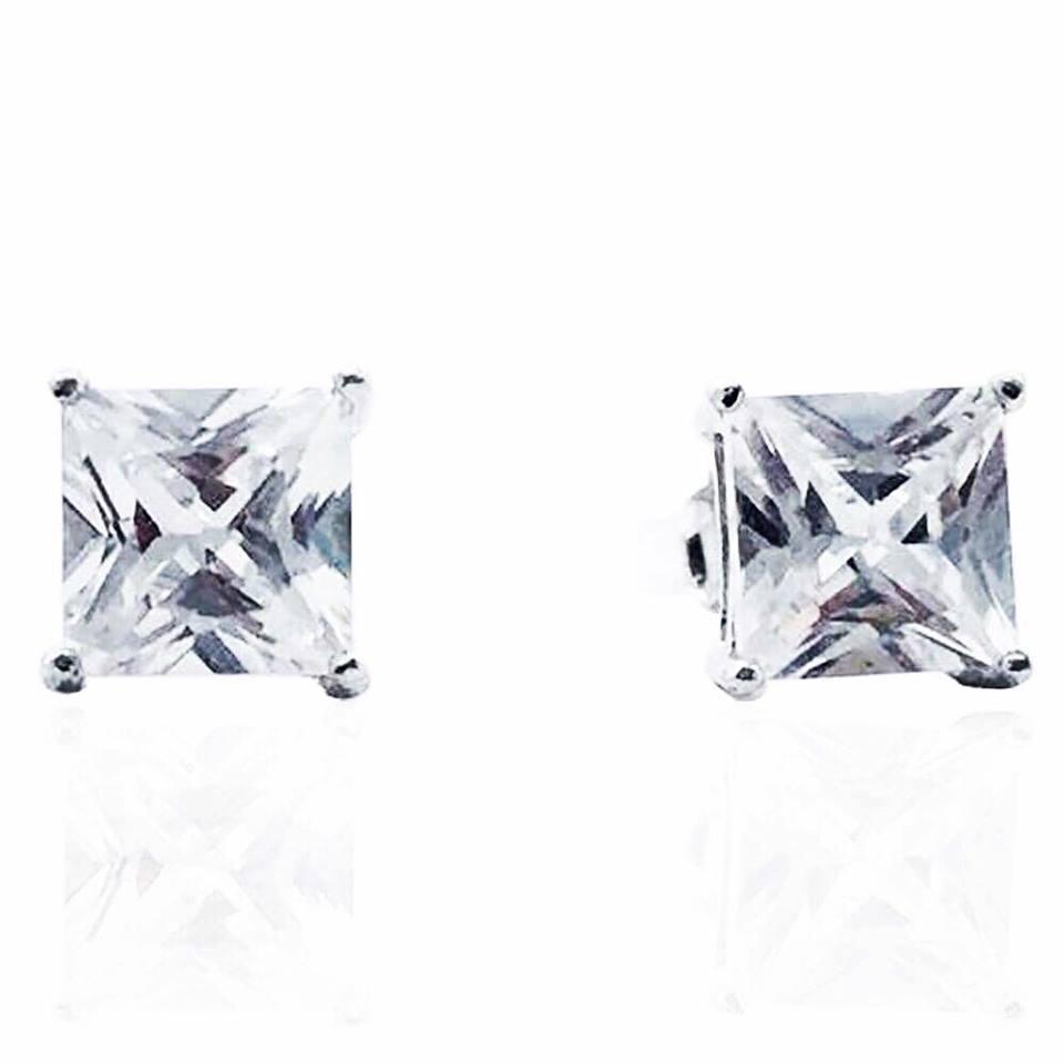 Orecchini princess in argento 925 rodiato con zirconi bianchi quadrati mm 6x6