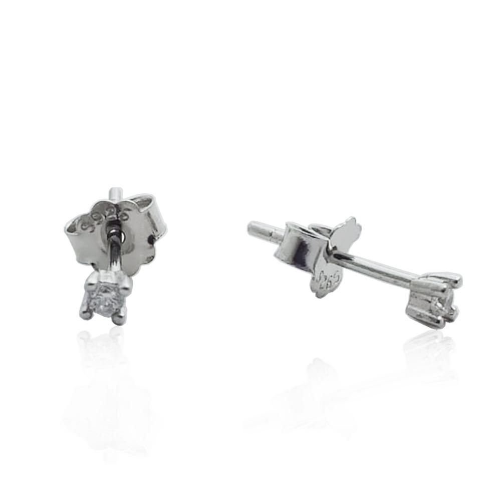 Orecchini punto luce a 4 griffe in argento 925 rodiato con zircone bianco in taglio brillante mm 2