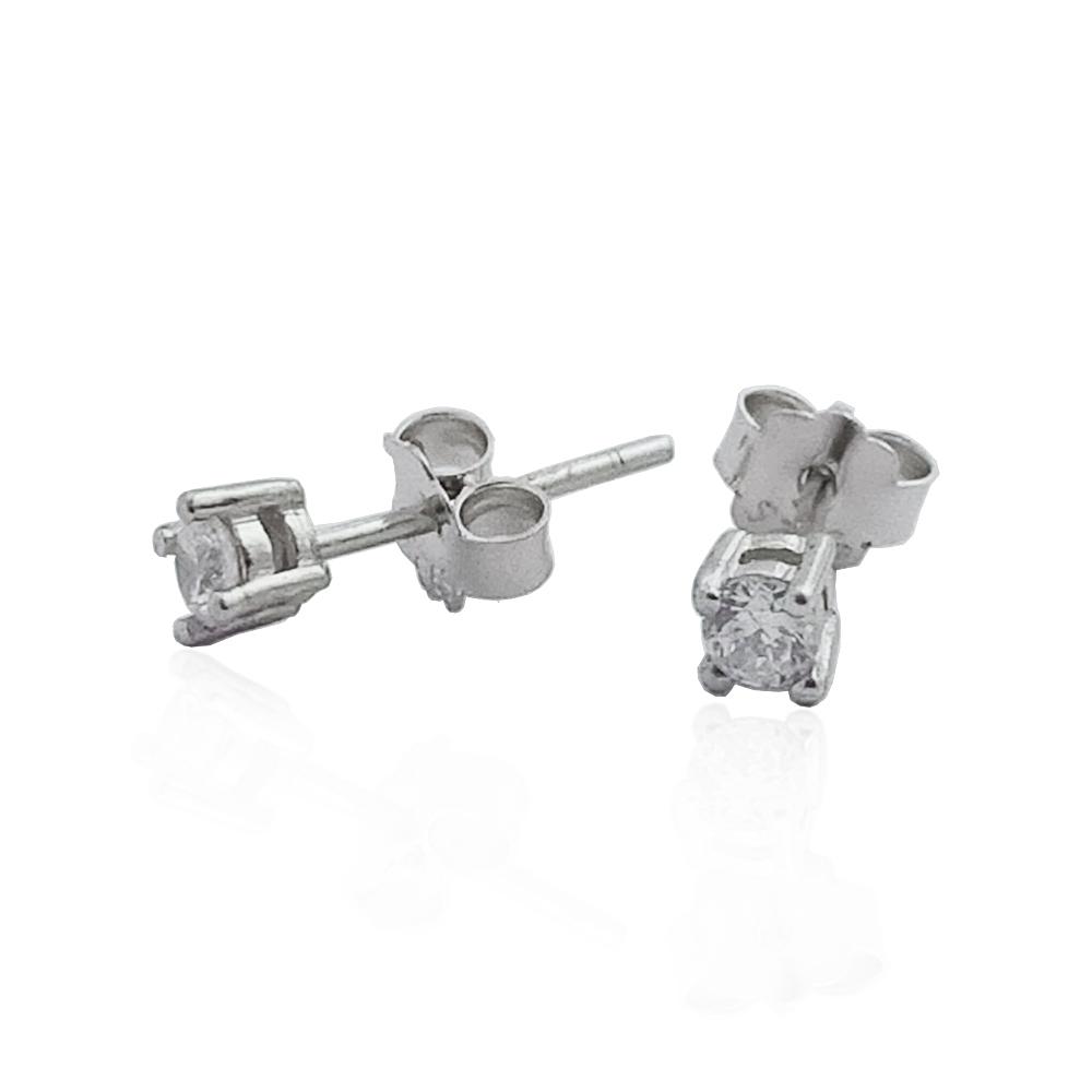 Orecchini punto luce a 4 griffe in argento 925 rodiato con zircone bianco in taglio brillante mm 3