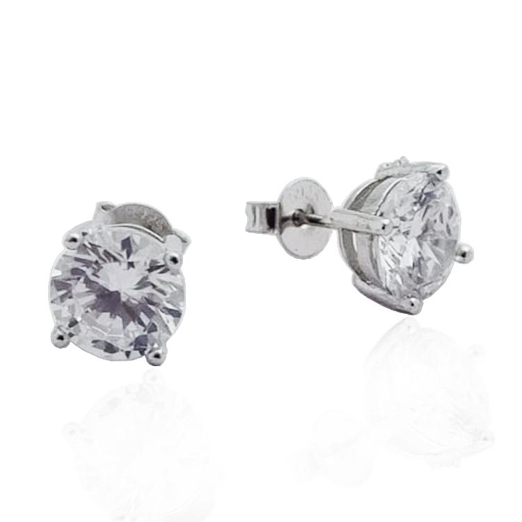 Orecchini punto luce a 4 griffe in argento 925 rodiato con zircone bianco in taglio brillante mm 8
