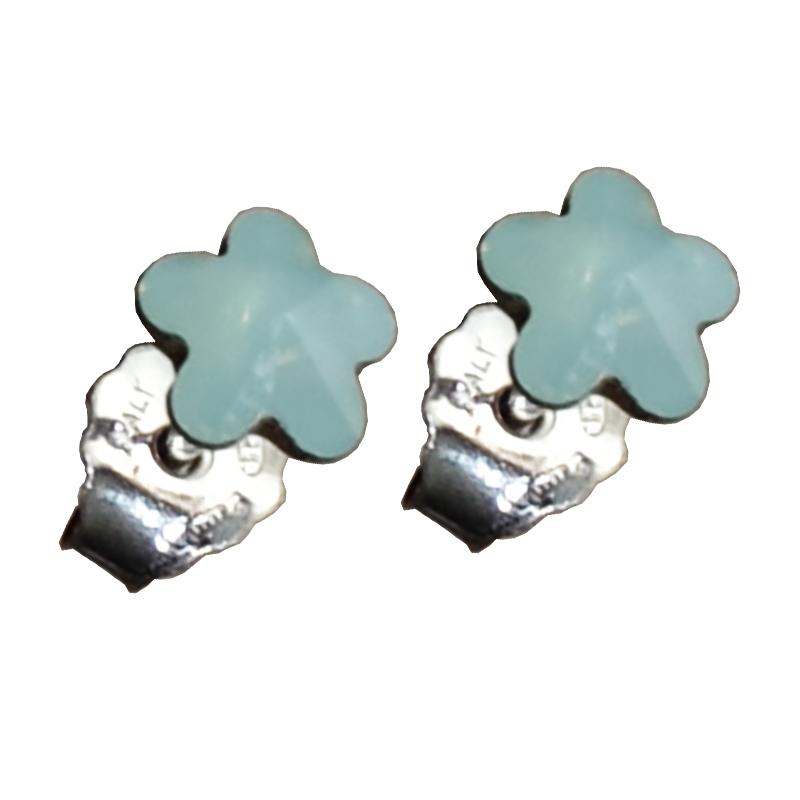 Orecchini punto luce mm 6 in argento 925 rodiato con fiore swarovski pacific opal