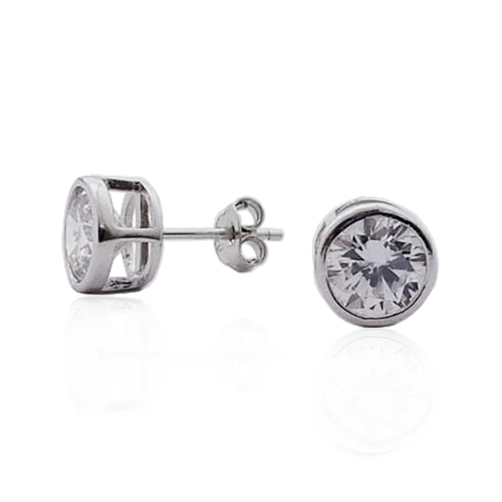Orecchini punto luce cipollina mm 8 in argento 925 rodiato con zirconi bianchi
