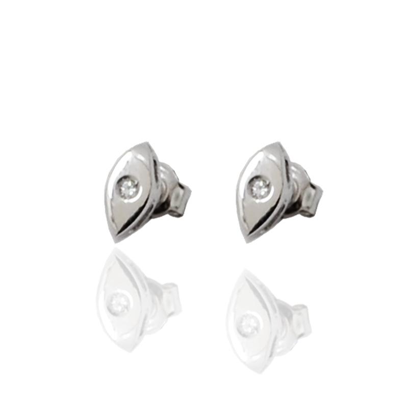 Orecchini lobo punto luce ovali mm 7 in oro bianco con diamanti naturali ct 0,04
