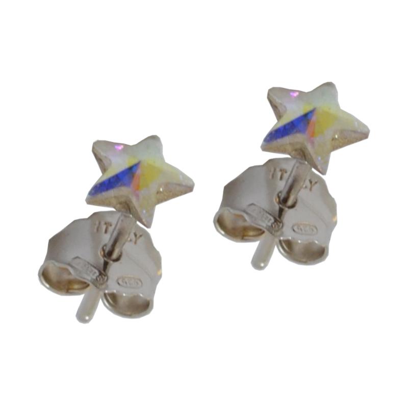 Orecchini punto luce mm 5 in argento 925 rodiato con stella swarovski aurore boreale