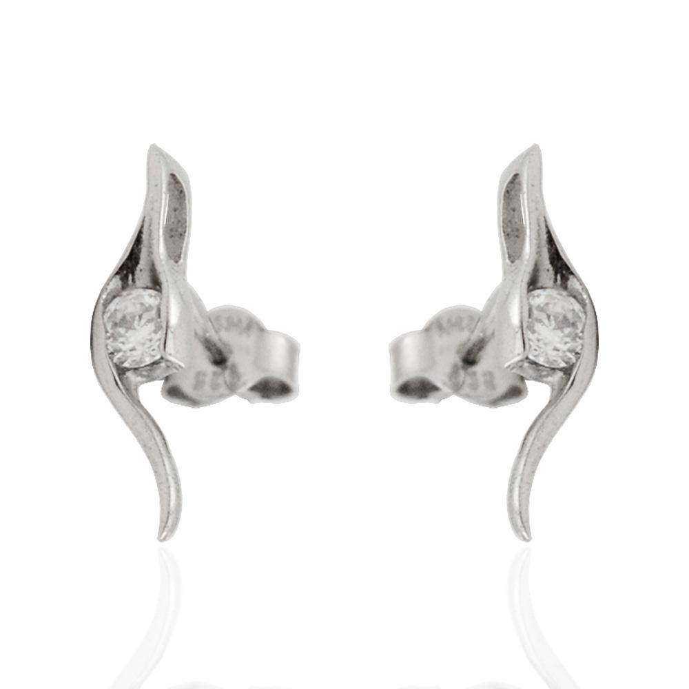 Orecchini punto luce stilizzati mm 15x3 in argento 925 rodiato con zirconi bianchi
